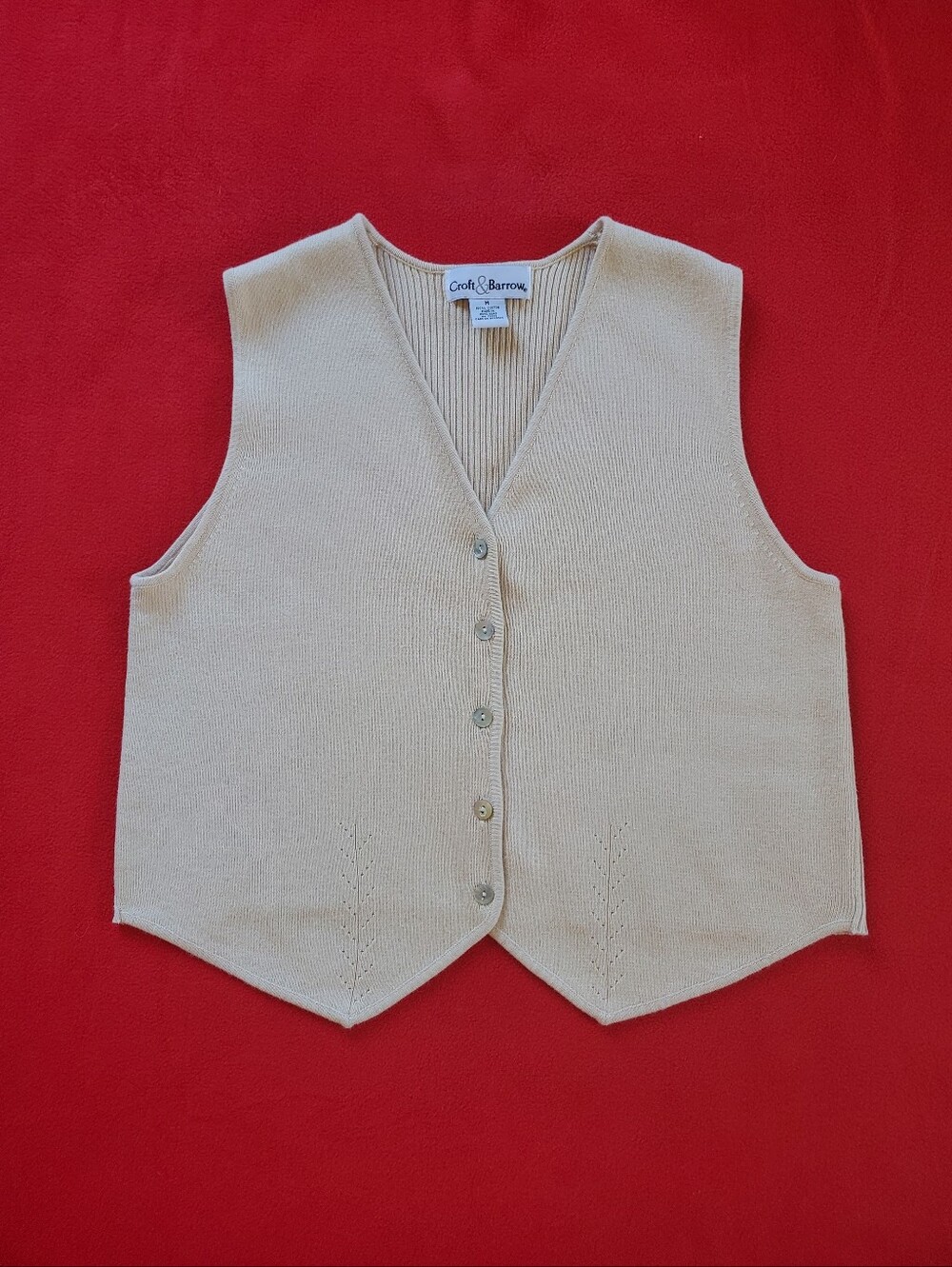 Cream Colored Cotton 5 Button Sweater Vest